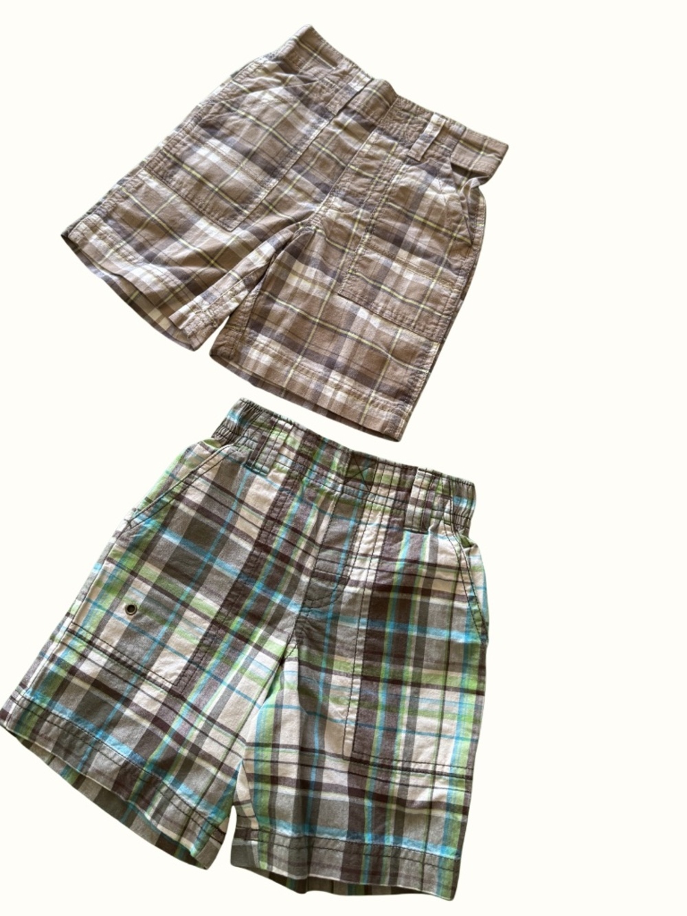 Carter's Boys 3T Plaid Shorts 2-Pack NWT Brown Blue Green Pull-On Summer Shorts